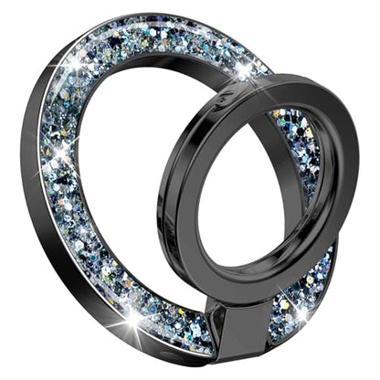 GVIEWIN Magnetic Phone Ring Holder, Compatible with MagSafe Phone Grip | Adjustable Stand, Magnet Phone Ring Kickstand, for iPhone 17/16/15/14/13/12 Pro Max Plus Air/Other Phones (Glitter/Black) - color: Glitter/Black
