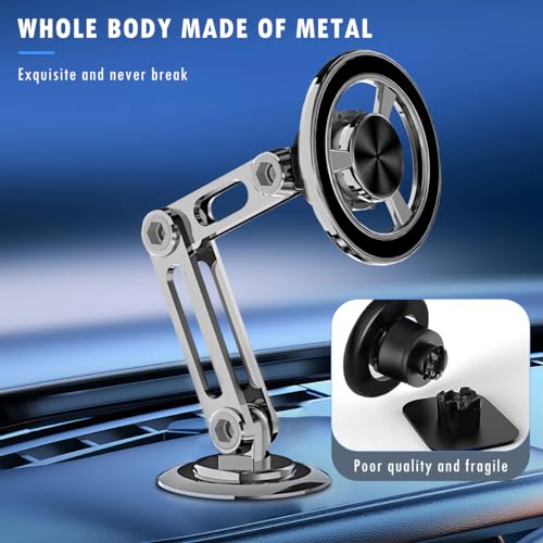 Universal 360° Pro Magnetic Car Phone Holder (2025) – Super Strong Suction & Adjustable Phone Mount for All Mobile Phones, Hands-Free Viewing with Metal Ring, No Signal Interference - color: Silver