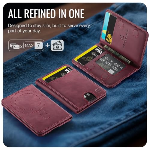 Strapurs Strong Magnetic Wallet Card Holder for MagSafe Phones and Cases, Slim PU Leather Detachable Phone Wallet with 6 Card Slots RFID Blocking for iPhone 17/16/15/14/13/12/Pro/Max/Plus – Burgundy - color: Burgundy
