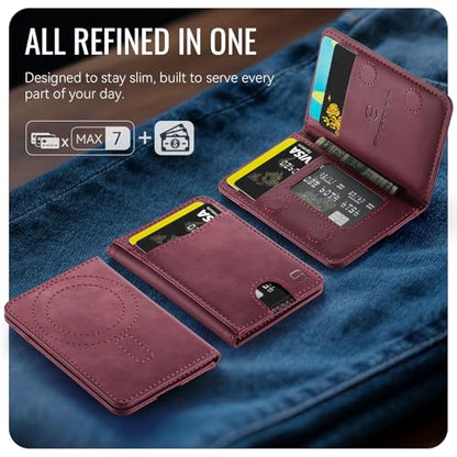 Strapurs Strong Magnetic Wallet Card Holder for MagSafe Phones and Cases, Slim PU Leather Detachable Phone Wallet with 6 Card Slots RFID Blocking for iPhone 17/16/15/14/13/12/Pro/Max/Plus – Burgundy - color: Burgundy