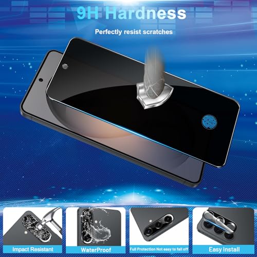 2 Pack Privacy Screen Protector Compatible with Galaxy S26 Plus 5G - Tempered Film [Fingerprint Unlock Support] - Camera Lens Protectors - Installation Frame - High Clarity - Anti-Spy Protection
