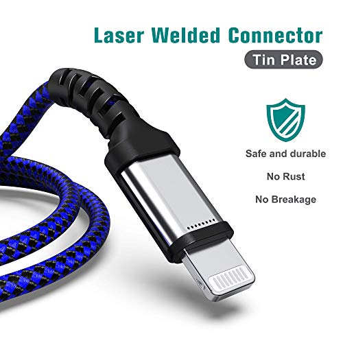 Tera Grand - Apple C89 MFi Certified Lightning to USB-A Braided Cable for iPhone 14/13/12/11 Pro Pro Max Plus Mini, SE XS Max XR X, 8/7/6 Plus, iPad, AirPods, 10 Ft Black/Blue - color: Black/Blue, size: 10 ft