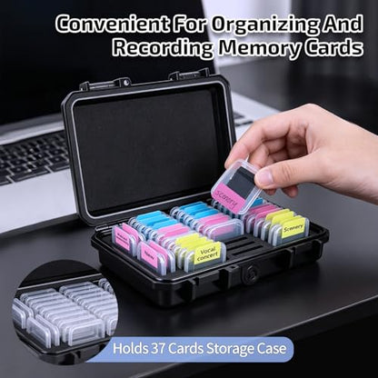 37-Slot SD Card Holder, Water-Resistant Camera Memory Card Case - color: Black