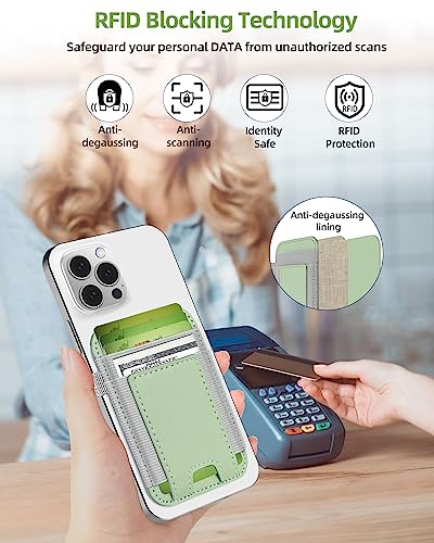 For Magsafe Wallet, Strongest Magnetic Wallet for iPhone 17/16/15/14/13/12 Series, Magnetic Card Holder with 2 Card Slots, RFID Blocking, Vegan Leather, Hold 7 Cards, Light Green | Magnetic Wallet for iPhone 17/16/15/14/13/12 Series, Magnetic Card Holder