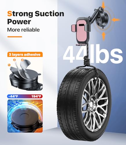 Ultra Stable Phone Holders for Your Car [Powerful & 360 Adjustable Suction Cup] Universal Car Phone Holder Mount Long Arm Flexible Car Mount for Dashboard Windshield Air Vent All Phone Case - Pink