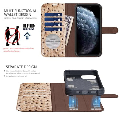 Leather Case Compatible with iPhone 16 Pro Max Wallet 6.9" | Genuine Leather 2-in-1 Magnetic Detachable Shockproof,Flip Folio Cover with Card Slot,Wireless Charging RFID Blocking - color: Creamy white, size: 16 Pro Max