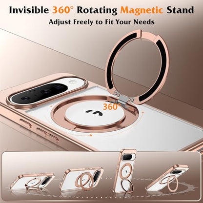 Compatible with Clear Google Pixel 9 Case & Pixel 9 Pro Case 6.3'' with 360° Magnetic Ring Stand [Plating Phone Cases],Desert Gold - color: Desert Gold, size: Pixel 9 & Pixel 9 Pro