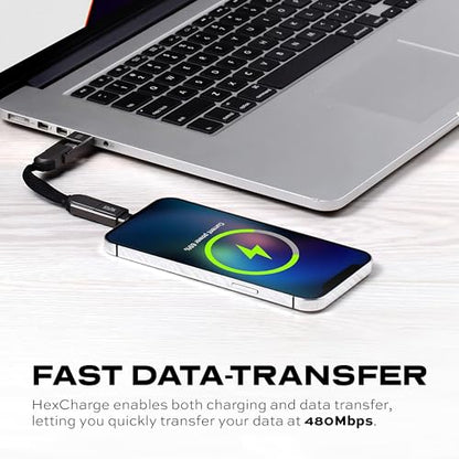 Statik HexCharge Keychain Charger Cable - Portable 4 in 1 Charging Cable Key Ring, 60W Fast Charging, Universal Multi Charging, Compatible with iPhone, USB C, and USB A - size: 1 Pack
