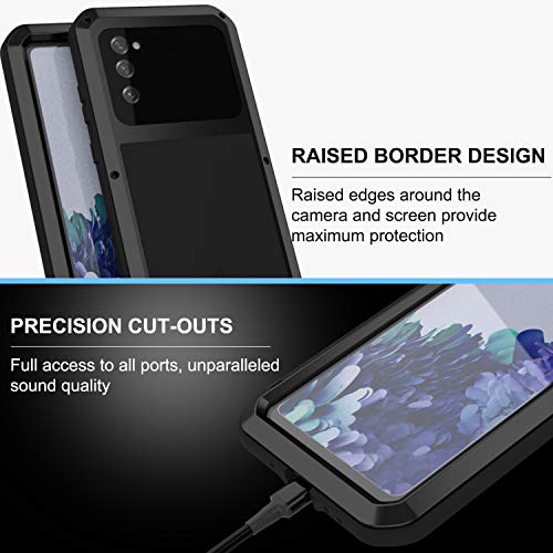 LOVE MEI Military Rugged Case for Samsung Galaxy S20 FE 5G, with Glass Screen Protector, Shockproof Dustproof Scratch Proof Hybrid Alloy and Silicone Gel Heavy Duty Full Body Cover Black - color: Black