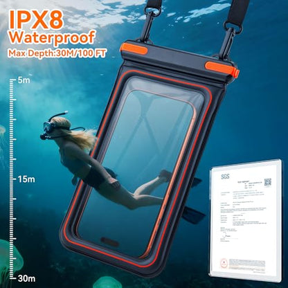 Waterproof Phone Pouch, IPX8 Floating Case up to 7.1" | Touchscreen TPU Window, 4-Chamber Airbag, for iPhone 17/16/15 Pro Max, Samsung S25/S24 Ultra, Beach, Cruise & Kayak - color: BLACK 1PACK