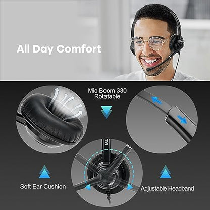 MAIRDI Telephone Headset with RJ9 Jack & 3.5mm for Multipe Devices, Office Headset with Mic Noise Canceling for Call Center, Work with Landline Deskphone Cell Phone PC Laptop