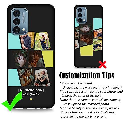 Personalize Photo Phone Case for OnePlus Nord N200 5G - Picture Image Text Name Collage Customization, Thin Soft TPU Silicone Black N 200 5 G Mobilephone Covers Memorial Gift Lovers - color: Black 11 - Stones, 6 Photos Name