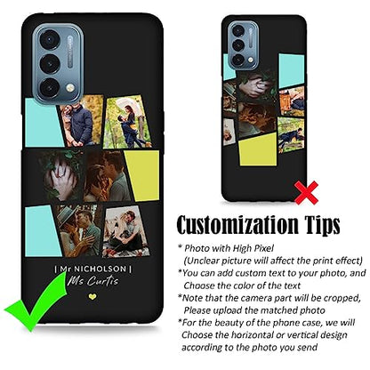 Personalize Photo Phone Case for OnePlus Nord N200 5G - Picture Image Text Name Collage Customization, Thin Soft TPU Silicone Black N 200 5 G Mobilephone Covers Memorial Gift Lovers - color: Black 11 - Stones, 6 Photos Name