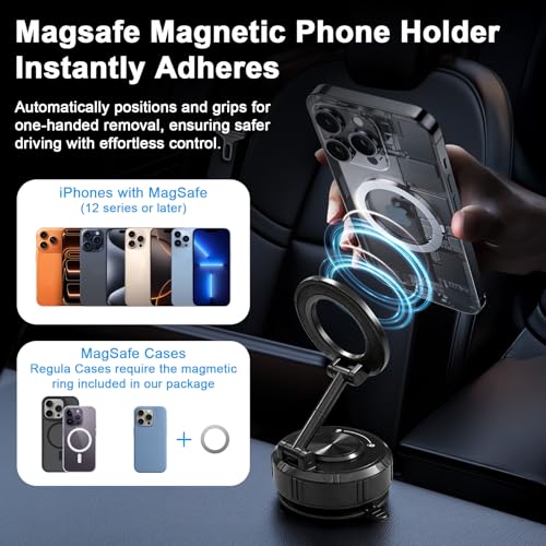 Car Mount, Vacuum Suction Phone Holder for Car, Car Phone Holder Mount, 360° Adjustable Phone Holder Wall Mount, Car Accessories for iPhone 17/16/15/14 Pro Max Cell Phone