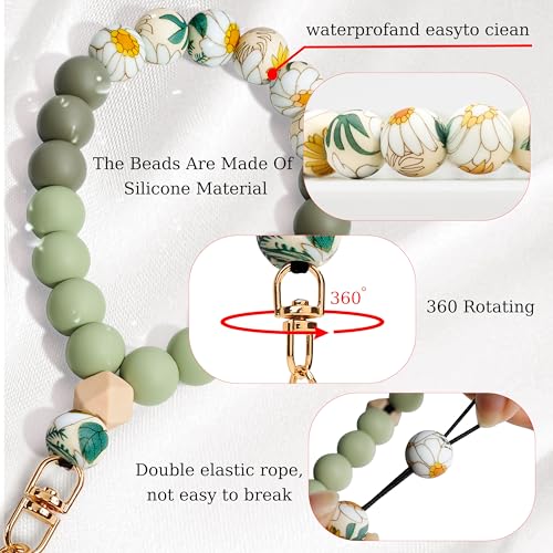 Silicone Beaded Phone Wrist Strap for Women, Elastic Wristlet - color: Light Green