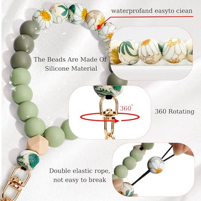 Silicone Beaded Phone Wrist Strap for Women, Elastic Wristlet - color: Light Green