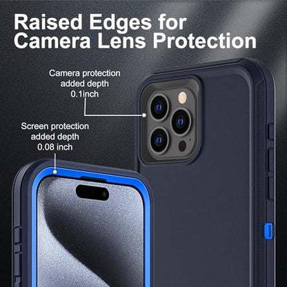 YKHJKLEC for iPhone 15 Pro Case, Military Grade 3 in 1 Heavy Duty Shockproof/Drop Proof/Dust Proof Case with 2Pcs Tempered Glass Screen Protector (Navy Blue) - color: Navy Blue