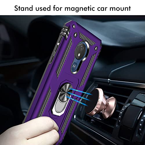 Moto G7 Power Case - Military Grade 360 Rotating Metal Ring Holder Kickstand Protective Phone Cover for Motorola Moto G7 Power, Purple