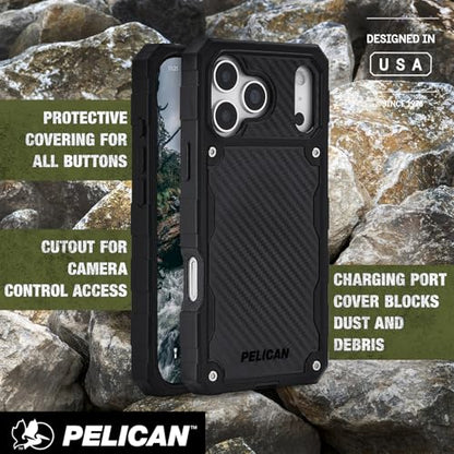 Pelican Shield iPhone 17 Pro Max Case - Rugged MagSafe Phone Case - Carbon | Magnetic Phone Case w/24ft Military Grade Drop Protection - Phone Cover w/ Belt Clip Holster Kickstand for iPhone 17 Pro Max - color: Carbon - Pro Max, style: iPhone 17 Pro Max