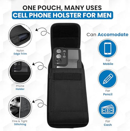 Wireless City Nylon Vertical Phone Holster Galaxy S25/S24/S23/S22/S21/S20/S10/S9+/S8+, Strong Velcro Nylon Holster, Carrying Pouch for Men & Women - Fit with Case On (Black) - color: NV-Black, size: Samsung (S10 to S25)