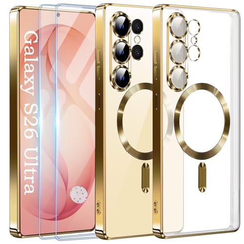 Official Titanium Case for Samsung Galaxy S26 Ultra with 2 Screen Protector,[Compatible with MagSafe][Full Camera Cover] Metallic Glossy Slim Luxury Phone Case for Galaxy S 26 Ultra,Gold - color: Gold, size: Samsung Galaxy S26 Ultra
