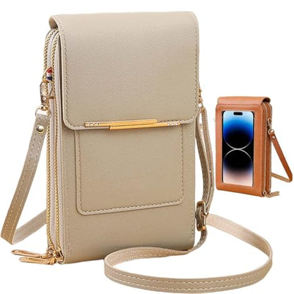 Women's Touch Screen Mobile Phone Messenger Bag, RFID Leather Crossbody Wallet Purse, Anti-Theft Shoulder Strap - color: Gray