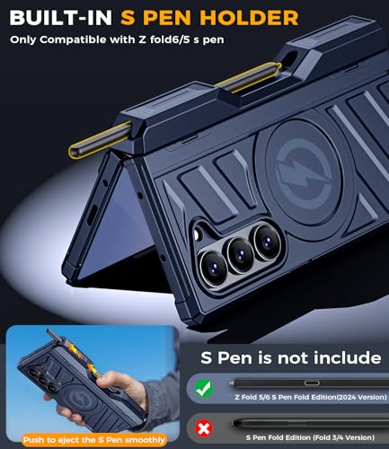 Professional Heavy-Duty Case for Galaxy-Fold-6: 360° Full-Body Protection with Hinge Cover, Magnetic Kickstand & S Pen Holder | Magsafe Compatible | for Samsung z fold 6 5G（2024） - color: Classic Blue
