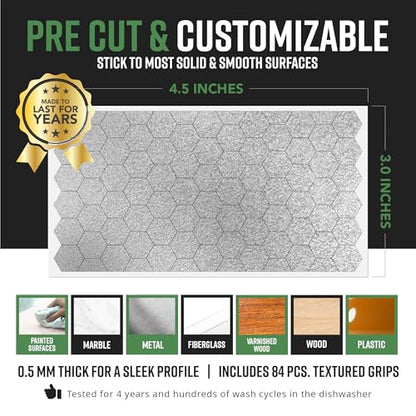 Dragon Grips Clear Rubber Grip Tape, 84pc Hexagon Grip Stickers - color: Clear, size: 5/8" - 84pcs 1 pack