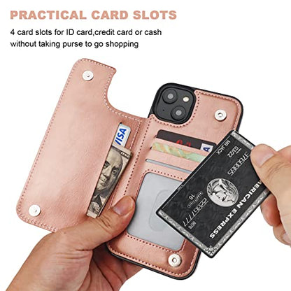 ONETOP for iPhone 14 Plus Wallet Case with Credit Card Holder,Rosegold | Kickstand,ID/Cash Holder,Case Wallet with Card Slots,Double Magnetic Clasp,Durable PU Leather Shockproof Cover for Women Men - color: Rose Gold