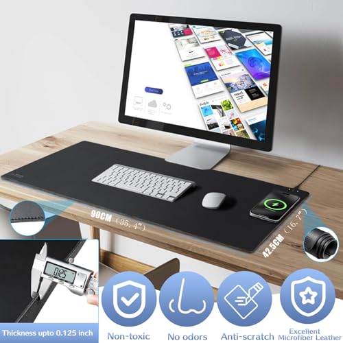Magnetic Wireless Charging Desk Pad, Office Desk Mat with Wireless Charger, Waterproof and Scratch-Resistant Large Mouse Mat, Leather Mouse Pad for Office and Home Use