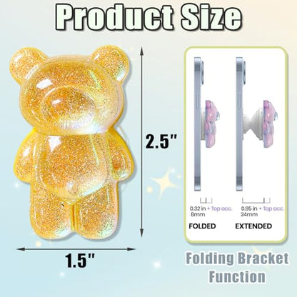 3D Gummy Bear Phone Grip Stand Cute Gummy Bear Style Expandable Collapsible Mobile Phone Grip Stand Holder Comfortable to Hold Phone Grips for Smartphone & Tablet Cell Phone (Yellow) - color: Yellow