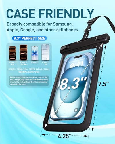 Universal Waterproof Phone Pouch, Cell Phone Dry Bag Case Compatible for iPhone 17 16 15 14 Pro Max Plus, Cruise Beach Vacation Essentials 2 Pack