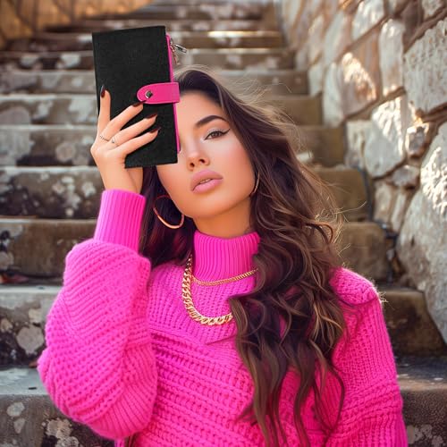 Travelambo RFID Wallet Women Bifold Multi Card Wallet Case with Zipper Pocke Credit Card Holder for Women - color: Black & Rose Red