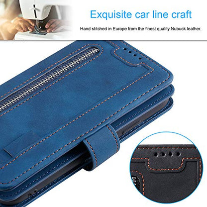 EYZUTAK Wallet Phone Case for Samsung Galaxy A13 5G/4G/A04S, Retro Matte 9 Card Holder Slots Zipper Pocket Case PU Leather Magnetic Closure Kickstand Wrist Strap Shockproof Folio Flip Cover - Blue - color: Blue, size: Samsung Galaxy A13/A04S