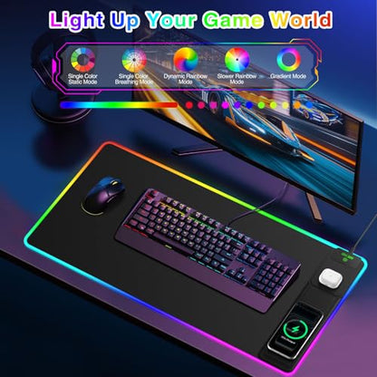RGB Gaming Mouse Pad with Magnetic Wireless Charging & Foldable Phone Stand - color: RGB-Magnetic Stand-31.5"x15.8"-Right