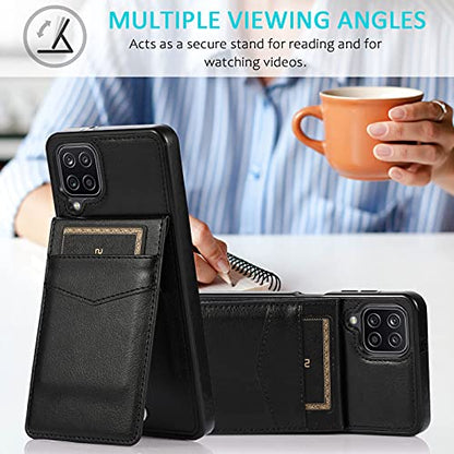 Phone Case for Samsung Galaxy A42 5G with Tempered Glass Screen Protector Credit Card Holder Wallet Cover Stand Leather Cell Accessories Glaxay A 42 G5 Gaxaly 42A S42 4G 2021 Cases Women Men Black - color: Black