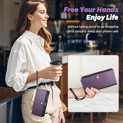 TwoHead for iPhone 11 Wallet case with 11 Card Holder (Deep Purple) | Detachable Magnetic Phone Case, PU Leather Wallet for Women/Men,Wireless Charging Compatible,with Wrist Strap - color: Deep Purple