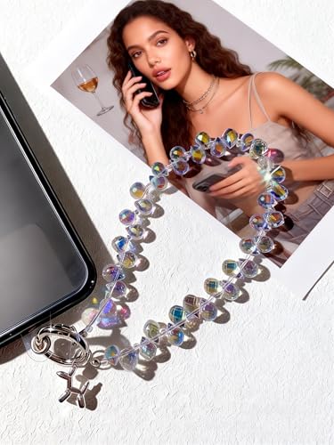 2 pcs Phone Wrist Strap Crystal Phone Charm Chain Keychain Beaded Cellphone Lanyard Detachable with 3 Tether Tab Hands-Free Wristlet Bracelet Wrist Grip for Women Girls Universal for iPhone White Pink - color: Crystal Set