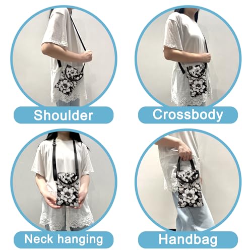 Neoprene Cell Phone Sleeve Pouch Case Bag with Crossbody Strap Neck Lanyard for Women 7.5 X 4.3 in Flower Black - color: Flower Black 1