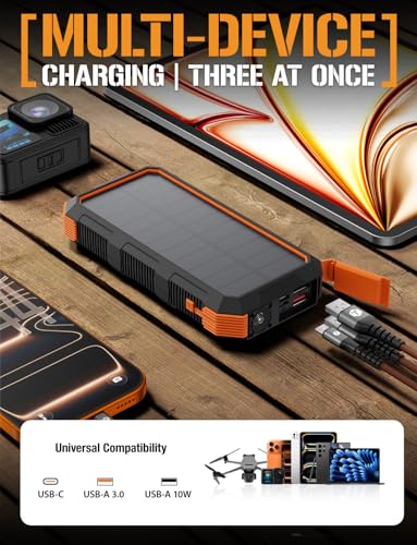 ToughTested 24000mAh Solar Power Bank, LED Flashlight, USB-C Fast Charging