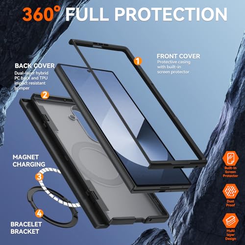 Upgraded 360° Spin Magnetic Invisible Ring Stand for Samsung Galaxy Z Fold 7 Case,[Compatible with MagSafe][S Pen Holder][Hinge Protection][Screen Protector],Shockproof Full Body Phone Cover(Black-1) - color: Black-1