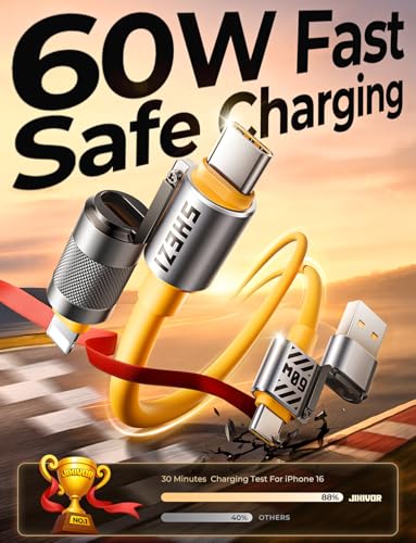 60W 4 in 1 USB C to Lightning Cable Combo, 5FT Multi Charging Cable - color: Yellow, size: 60W, style: Silicone Cable