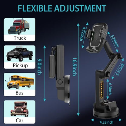 Topsolar Phone Mount for Truck Phone Holder for Truck - Heavy Duty Super Suction Cup, Mobile Device Holder Dashboard Window 16.9 inch Long Arm & Stable, iPhone & Samsung Compatible, Semi Trucker