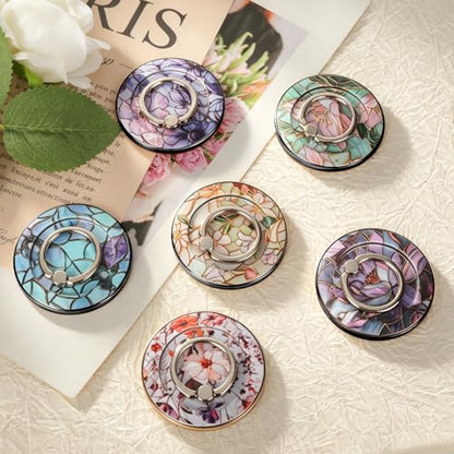 Magnetic Phone Ring Holder with MagSafe, 360° Rotation Super Magnet Finger Grip Removable Kickstand, Cute Stained Glass Floral Designed Stand for iPhone 17 16 15 14 13 12 Pro Max Plus, Blue Flower - color: Blue Flower