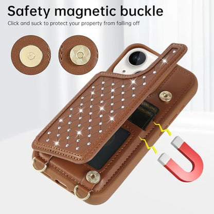 for iPhone 11 Wallet Case with Card Holder Slots and Strap, RFID Blocking Magnetic Flip Folio Cover, Crossbody Purse Protection Case with Kickstand,Brown Diamond - color: Brown Diamond, size: iPhone 11(6.1")