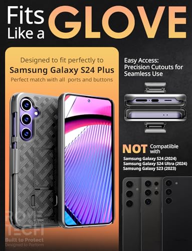 Designed for Samsung Galaxy S24 Plus Case with Belt Clip Holster | Rugged Holster & Protective Phone Case Combo with Anti-Slip Texture - Black - style: Galaxy S24 Plus