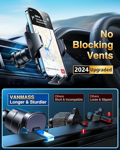 VANMASS [True Military-Grade] Car Phone Holder [Best Suction & Clip] Cell Phone Mount for Dashboard Windshield Vent Truck Cradle Dash Stand for iPhone 15 Pro Max 14 13 12 Android, Red - color: Red