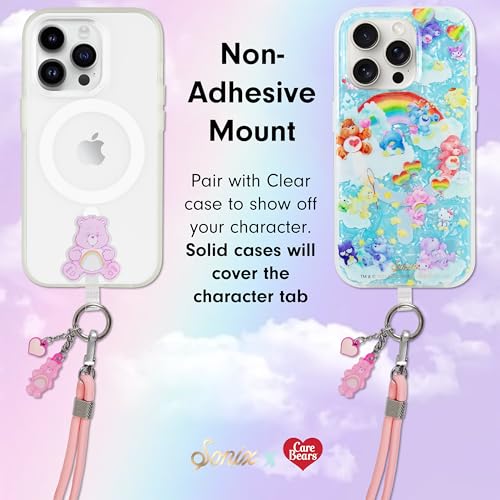 Sonix x Care Bears | Crossbody Phone Strap with Charms | Adjustable, Universal Cell Phone Rope Strap Lanyard | Pink Cord | Cheer Bear - color: Cheer Bear