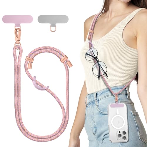 SURPHY Phone Lanyard Crossbody, Phone Strap Crossbody with 2 Tether Tabs - color: Pink & Purple