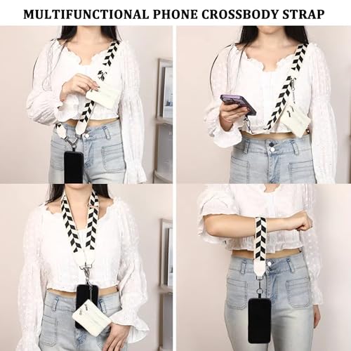 Crossbody Body Phone Holder for Women, New Phone Strap with Zippered Pouch, Adjustable Crossbody Strap - color: Flower White